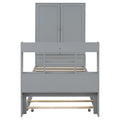 Twin Size Platform Bed With Storage Headboard And Footboard, Pull Out Shelves And Twin Size Trundle, Gray Box Spring Not Required Twin Gray Wood Bedroom Bed Frame Solid Wood Mdf