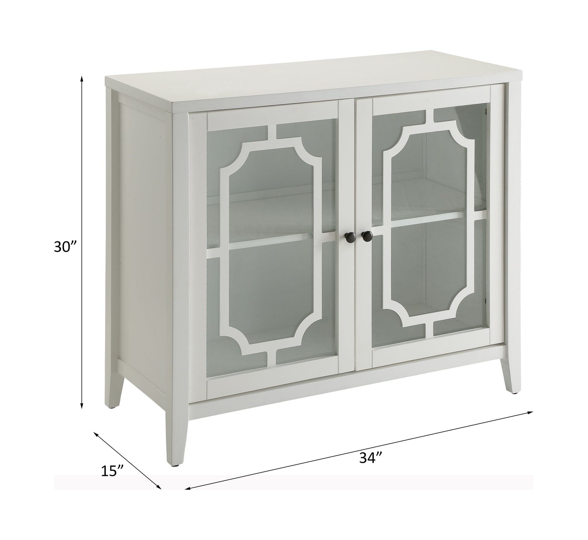 Ceara White Finish Console Cabinet White Glass,Mdf