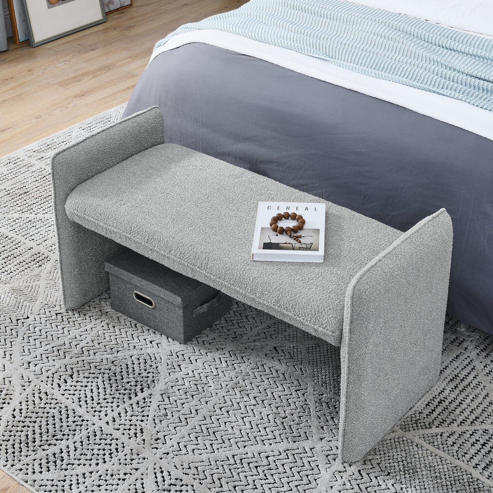 Bedroom Storage Stool, Linen Fabric Storage Stool, Large Storage Space,44.48 Inches, Can Be Used For Bed End, Living Room, Entrance Grey Grey Linen