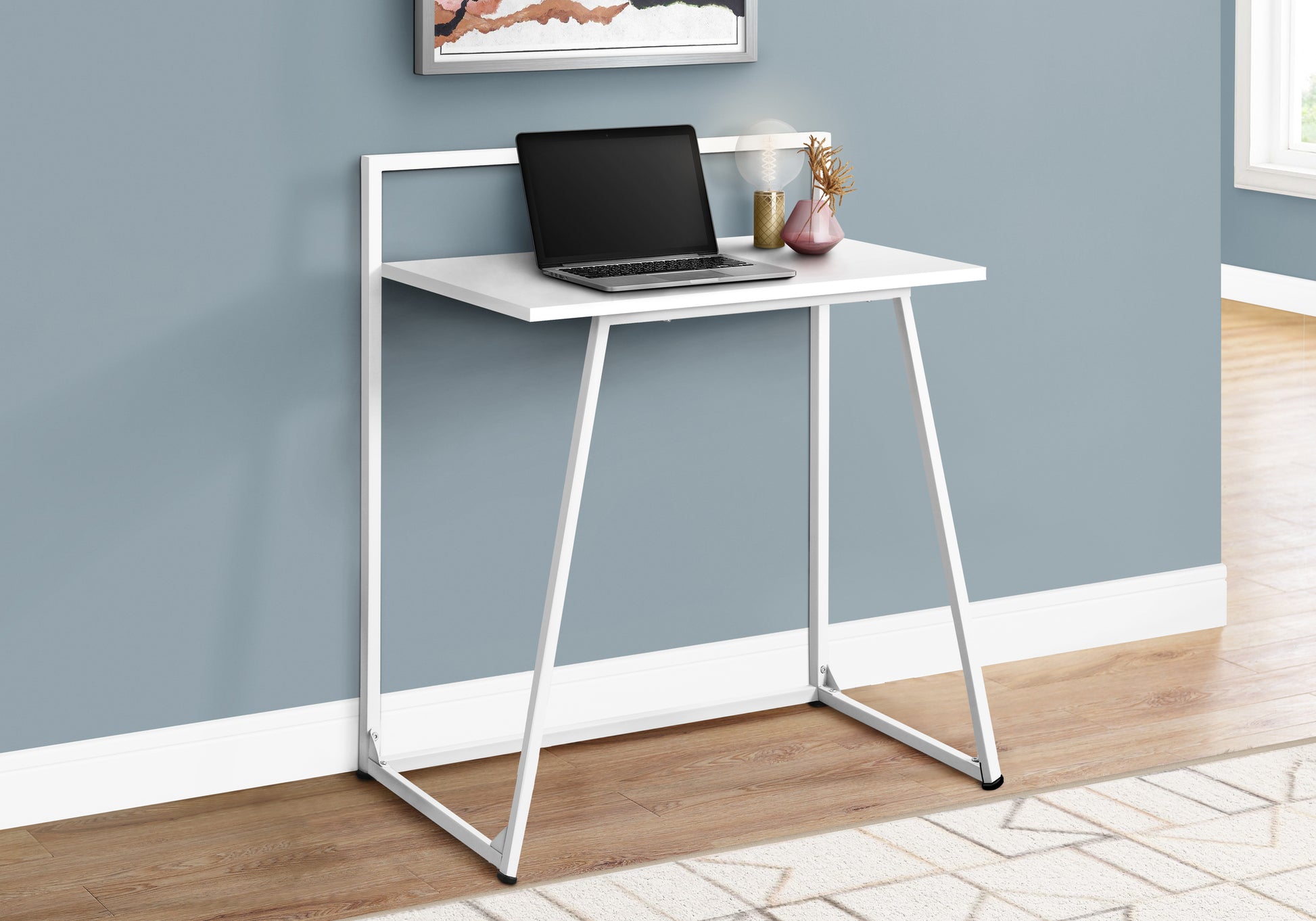 Computer Desk, Home Office, Laptop, 30"L, Work, White Laminate, White Metal, Contemporary, Modern White Mdf