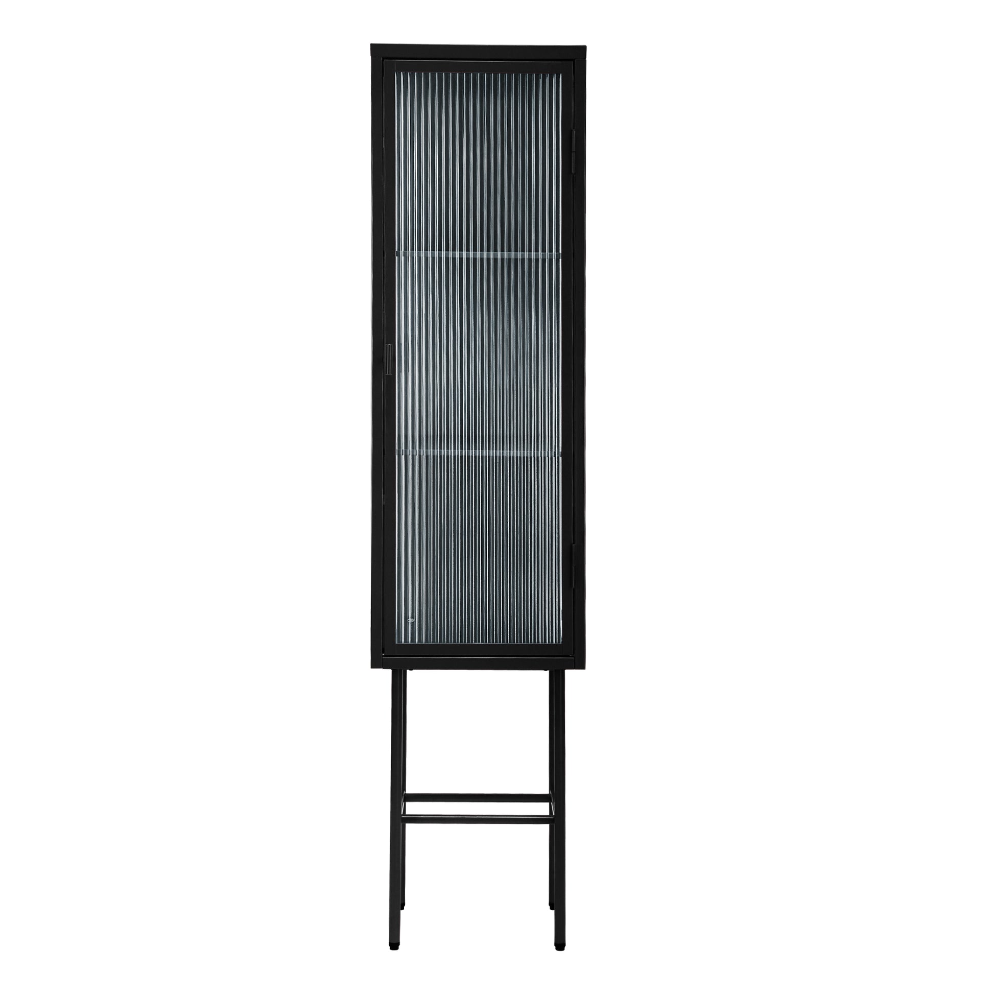 Retro Style Freestanding Metal Tall Display Cupboard With Glass Door And Three Detachable Shelves For Office, Living Room, Kitchen Console Sideboard,Bedside Entryway Black Old Sku:W68751715 Black Steel