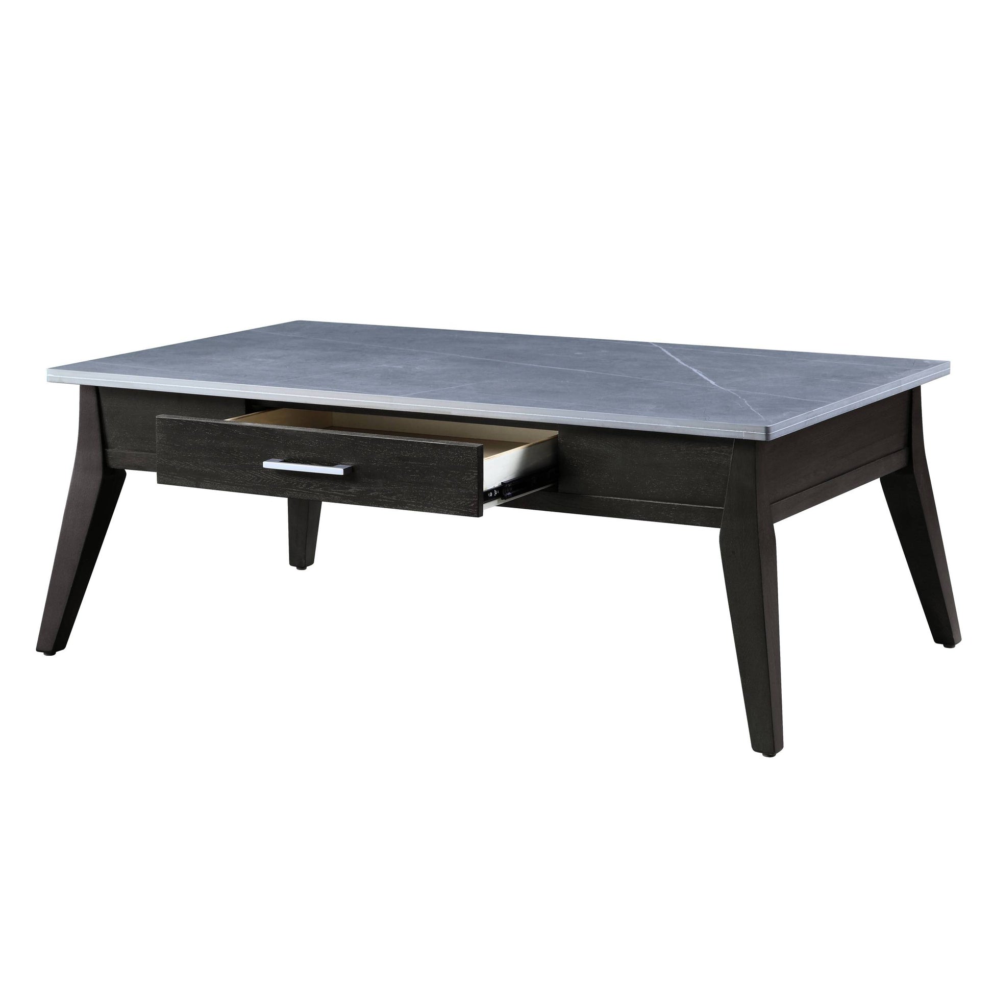 Sintered Stone And Dark Brown 1 Drawer Coffee Table Dark Brown Primary Living Space Drawers Rectangular Solid Wood Mdf