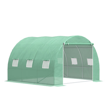 Outsunny 10' X 10' X 6.5' Walk In Tunnel Hoop Greenhouse, Polyethylene Pe Cover, Steel Frame, Roll Up Zipper Door & Windows For Flowers, Vegetables, Tropical Plants, Green Green Steel