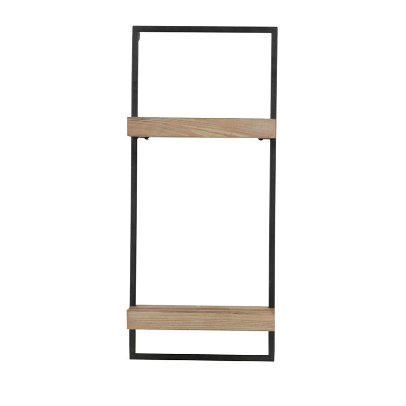 12X6X27" Iron And Wood Wall Shelf With Two Shelves Black Brown Iron