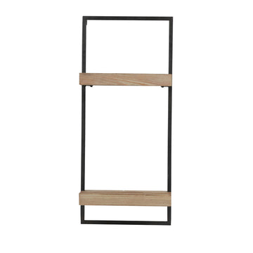 12X6X27" Iron And Wood Wall Shelf With Two Shelves Black Brown Iron