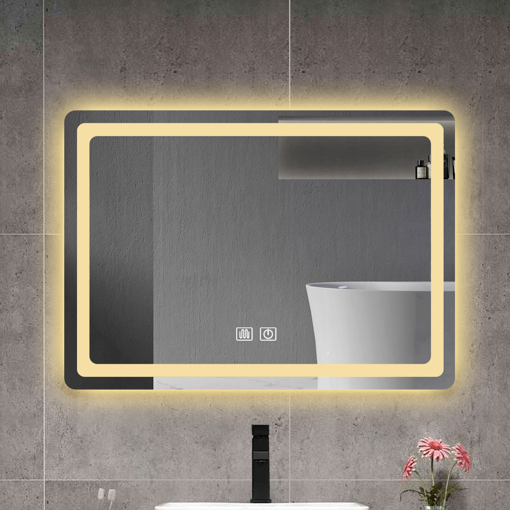 27 In. H Led Single Bathroom Vanity Mirror In Polished Crystal Bathroom Vanity Led Mirror For Bathroom Wall Smart Lighted Vanity Mirrors Natural Glass