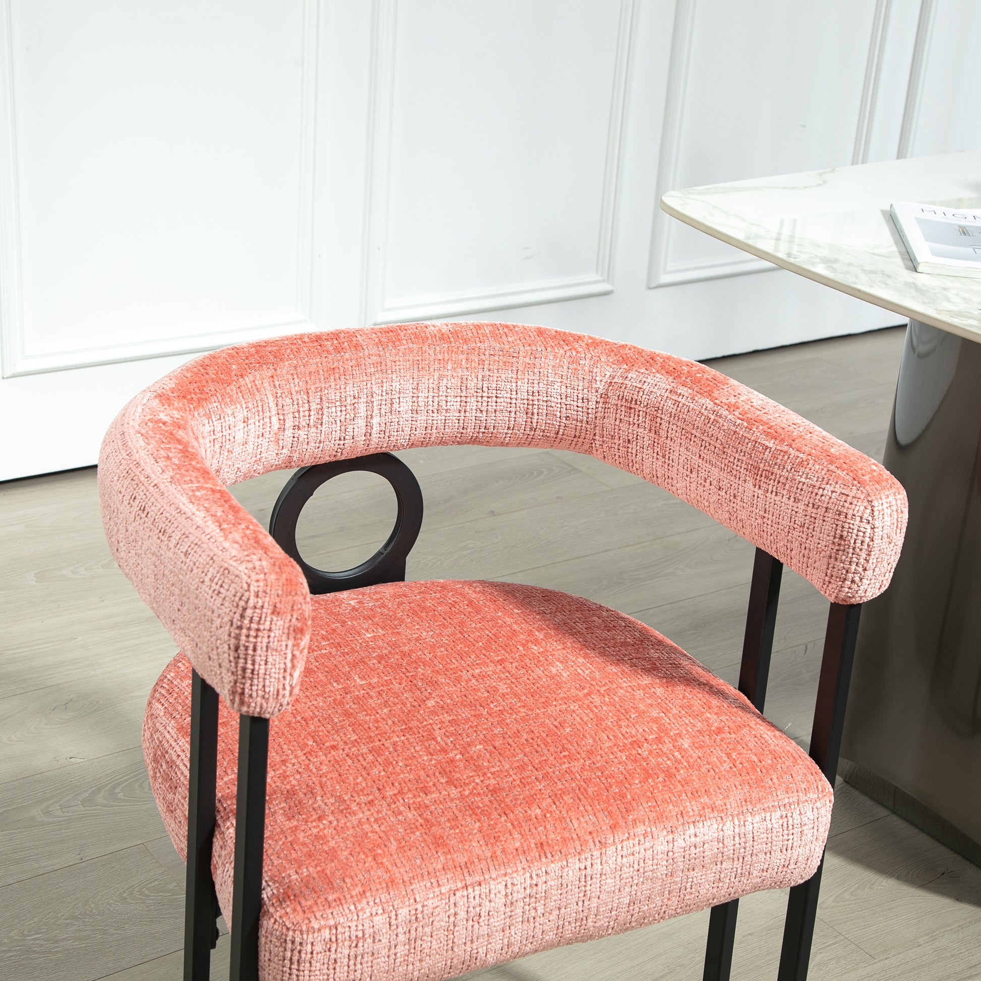 Coolmore Contemporary Designed Chenille Fabric Upholstered Accent Dining Chair Barrel Side Chairs Kitchen Armchair For Living Room Set Of 1 Pink Chenille Pink Primary Living Space Foam Chenille