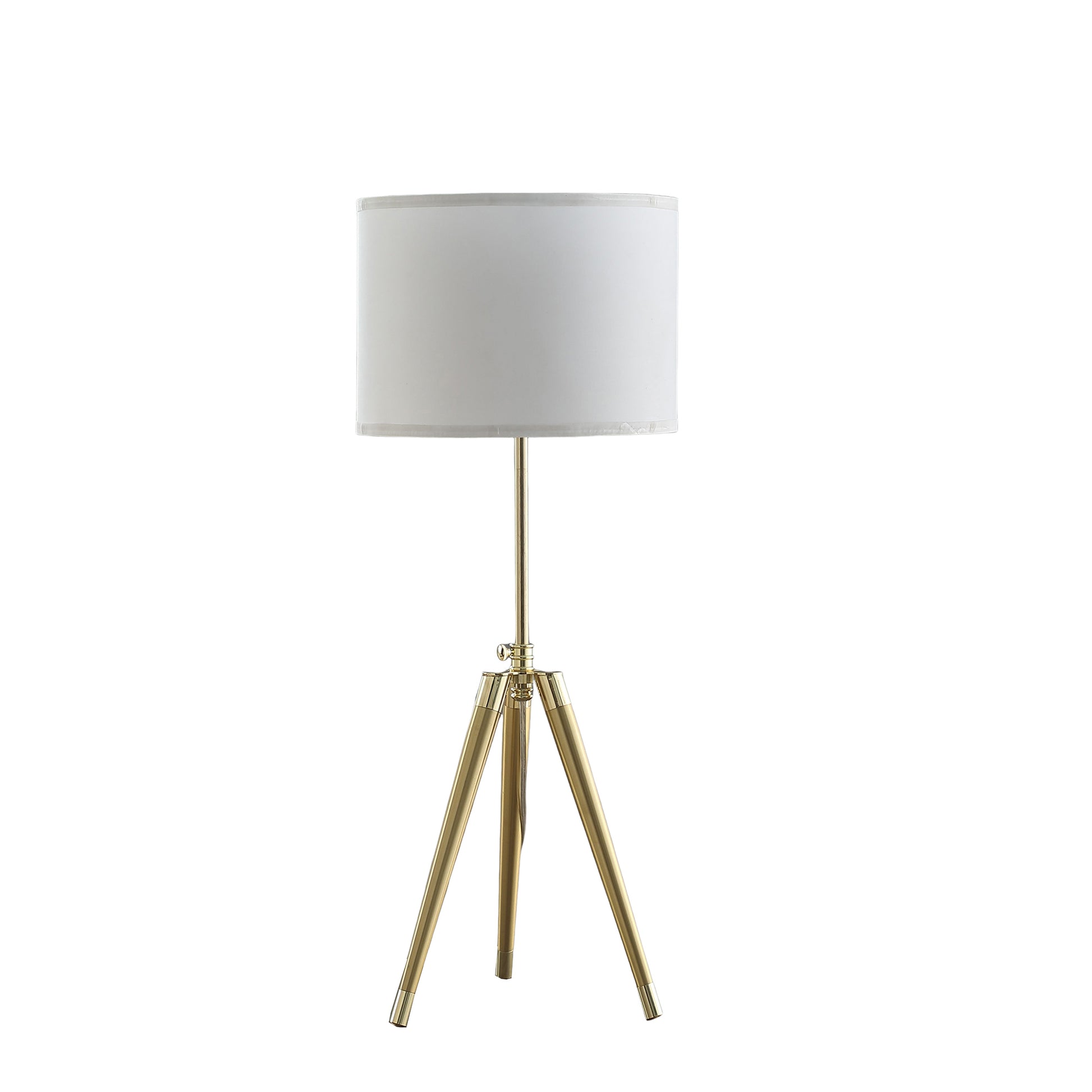 35.5" 25.75"H Adjustable Hieght Brass Shiny Gold Modern Tripod Table Lamp For Living Room, Nightstand Bedside Table Lamp For Bedroom, Led Lamp Gold White Fabric Metal