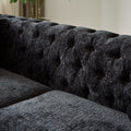 82 Inch Chenille Pull Buckle Design Sofa For Living Room,Buttons Tufted With Copper Nail Decoration Armrest, Modern Couch Upholstered Button And Metal Legs Black Foam Chenille 3 Seat