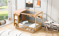 Twin Size House Bed With Two Drawers And Wardrobe,Natural Twin Natural Solid Wood