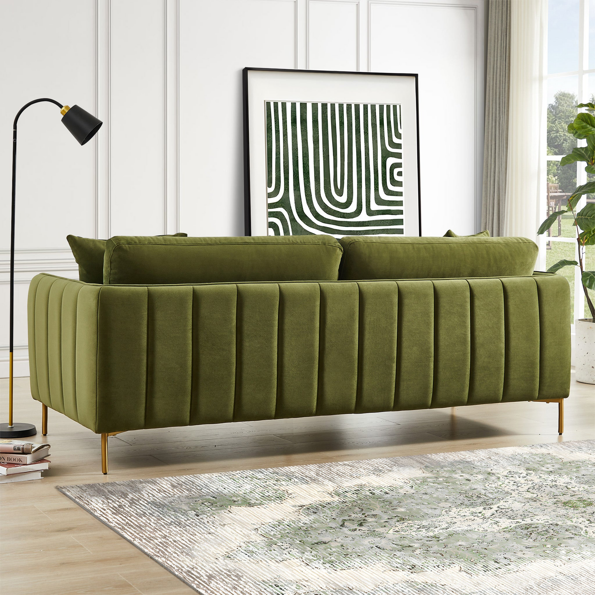 Danton Olive Green Velvet Sofa Gold,Green,Olive Green Nature Velvet Wood Primary Living Space Mid Century Modern Foam Altay Velvet,Metal 3 Seat