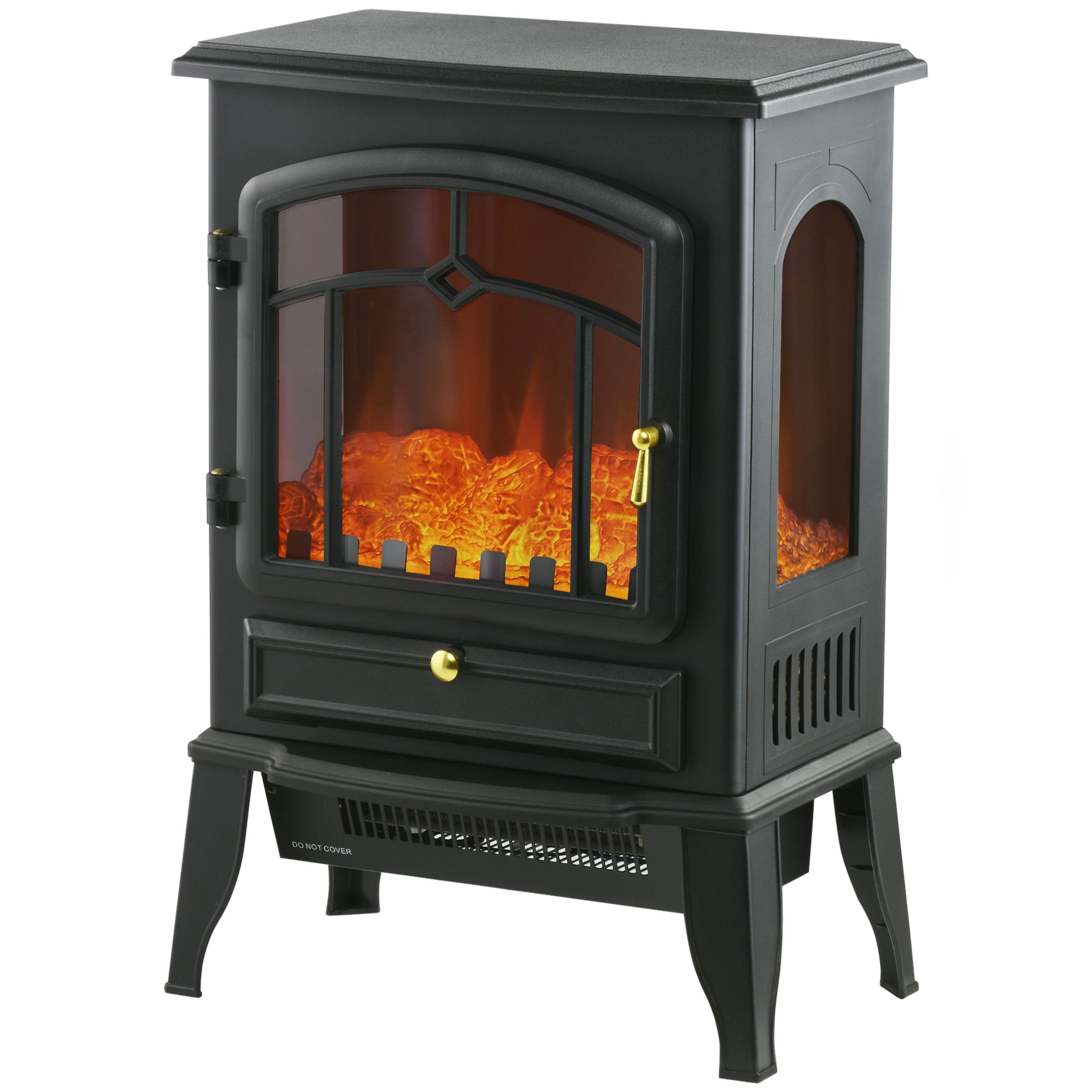 Homcom Electric Fireplace Stove, 22" Freestanding Fireplace Heater With 3 Sided Realistic Flame, Overheating Protection, Adjustable Temperature, Portable, 750W 1500W, Black Black Abs