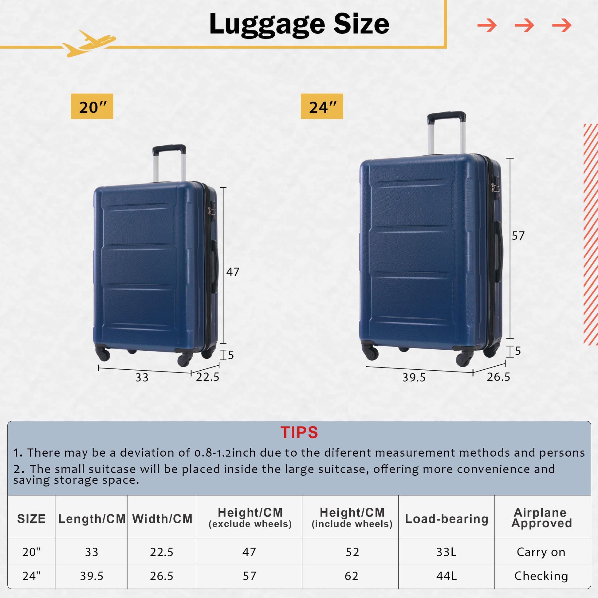 2 Piece Luggage Set With Bags Expanable Spinner Wheels Abs Lightweight Suitcase With Tsa Lock 20Inch 24Inch Blue Abs