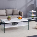 Double Rectangular Coffee Table. The Board Surface Is Mdf, With White Stickers, And Both Sides Are Transparent Tempered Glass. Suitable For Living Room, Bedroom And Other Occasions. White Mdf Glass