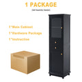 Tall Bathroom Storage Cabinet With Glass Doors, Free Standing, Two Drawers, And Adjustable Shelves, Mdf Board, Painted Black Perfect For Displaying Your Favorite Items 2 Black 2 4 Adjustable Shelves Bathroom Freestanding Partice Board Mdf Pine Wood