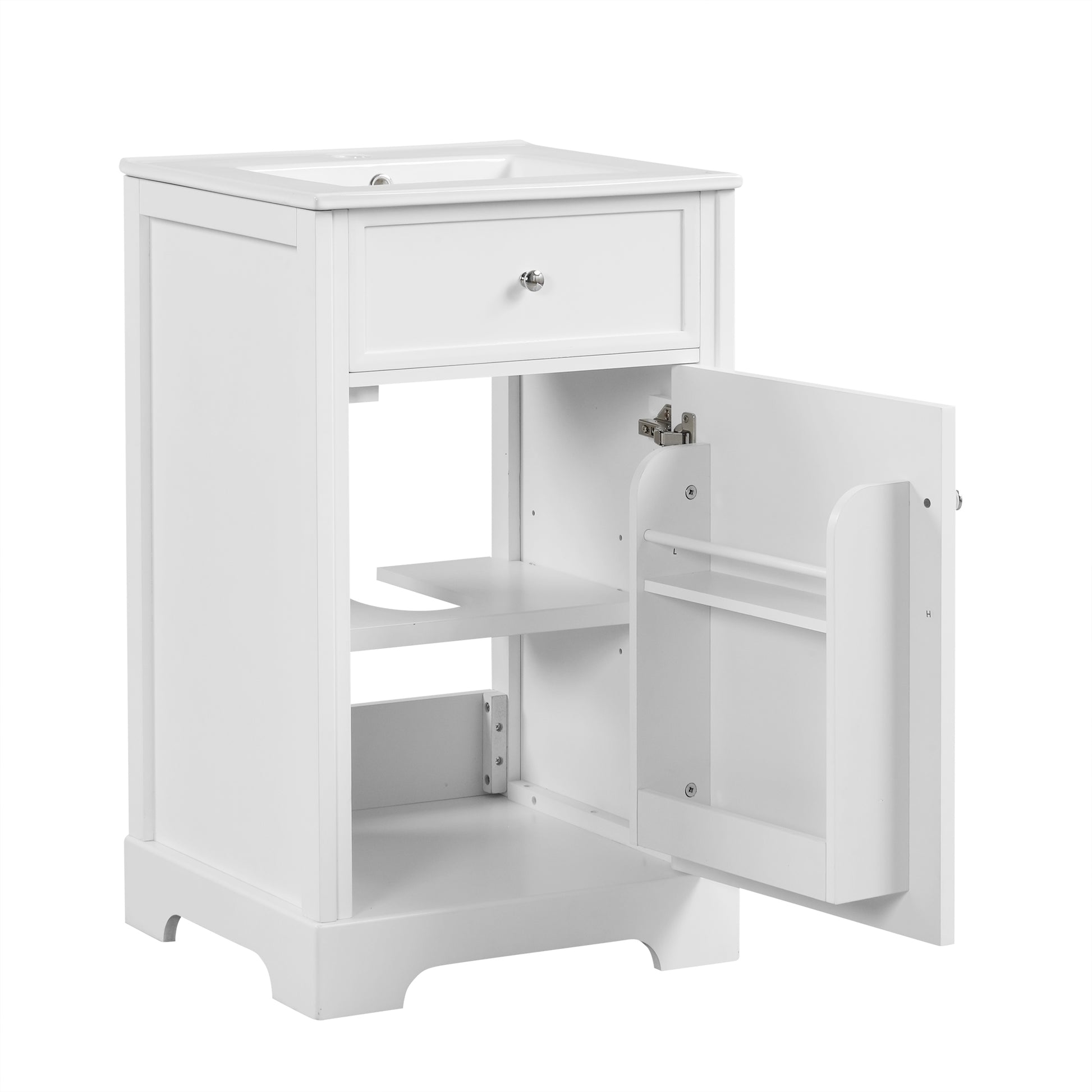 20" Bathroom Vanity With Sink, Bathroom Cabinet With Soft Closing Door, Storage Rack And Adjustable Shelve, White Old Sku:Wf531249Aak White Mdf
