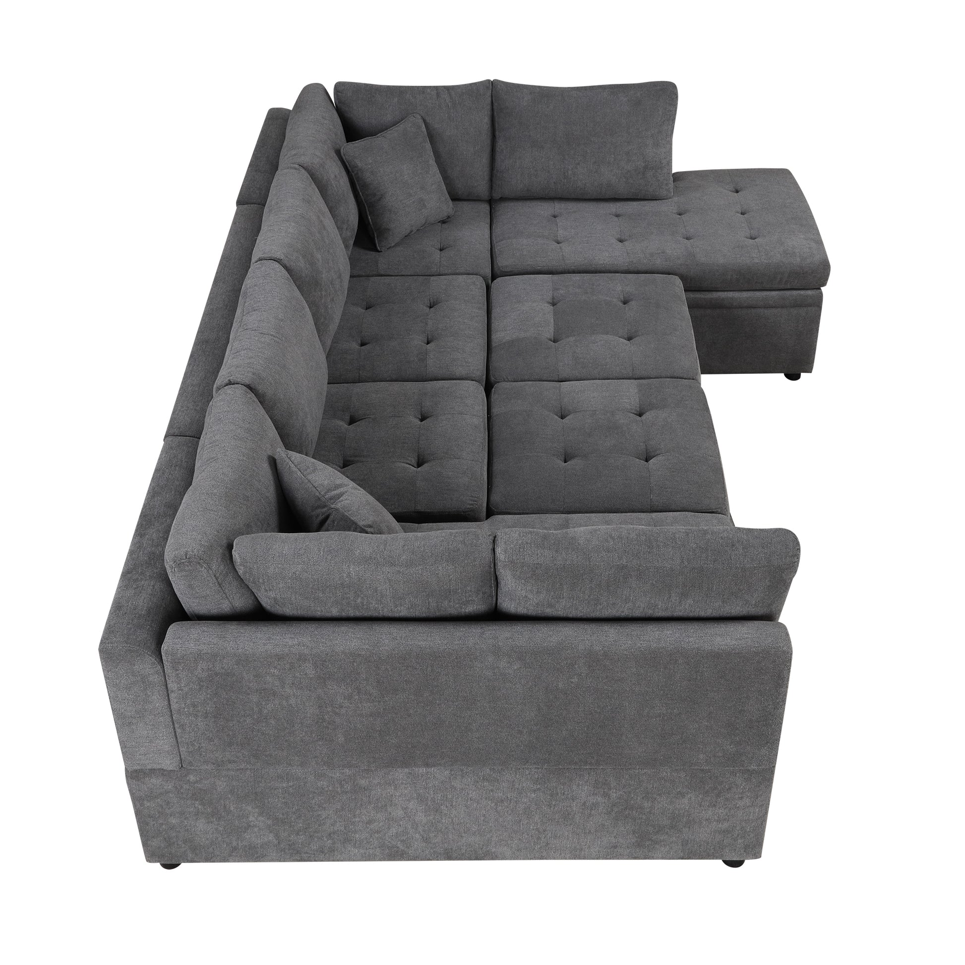 117.3" Oversized Sectional Sofa U Shaped Sofa Couch Pull Out Sofa Bed With Two Throw Pillows For Living Room, Gray Gray Foam Chenille 4 Seat