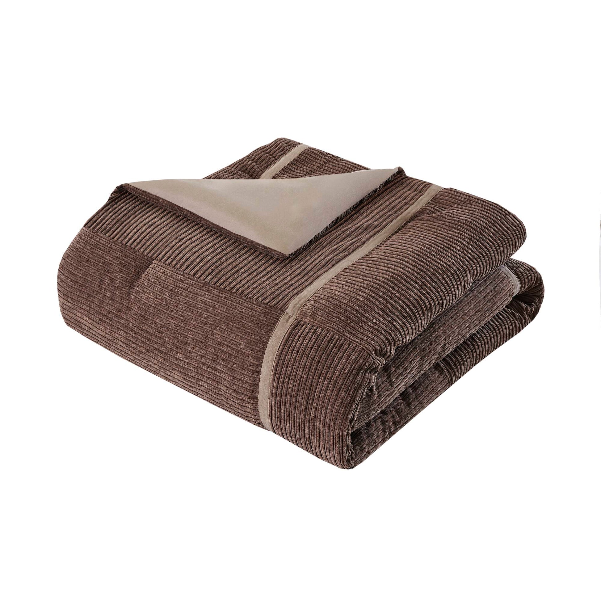 7 Piece Micro Corduroy Comforter Set Brown King Brown Polyester