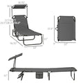 Outsunny Folding Chaise Lounge Pool Chairs, Outdoor Sun Tanning Chairs With Canopy Shade, Reclining Back, Steel Frame And Side Pocket For Beach, Yard, Patio, Dark Gray Dark Grey Steel