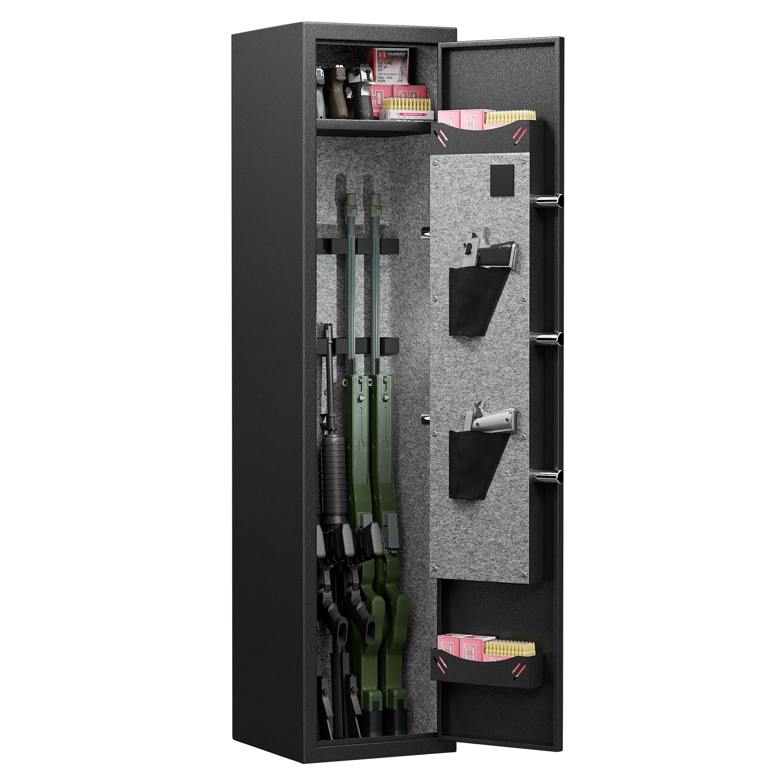 3 4 Safe For Rifles And Pistols,Quick Access Password Safe,High Security Metal Rifle Safe Locker With Removable Shelf And 2 Adjustable Slots Black Steel