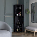 Oban Corner Bar Cabinet With Five Shelveseight Bottle Cubbies And Steamware Black Black Kitchen Modern Particle Board