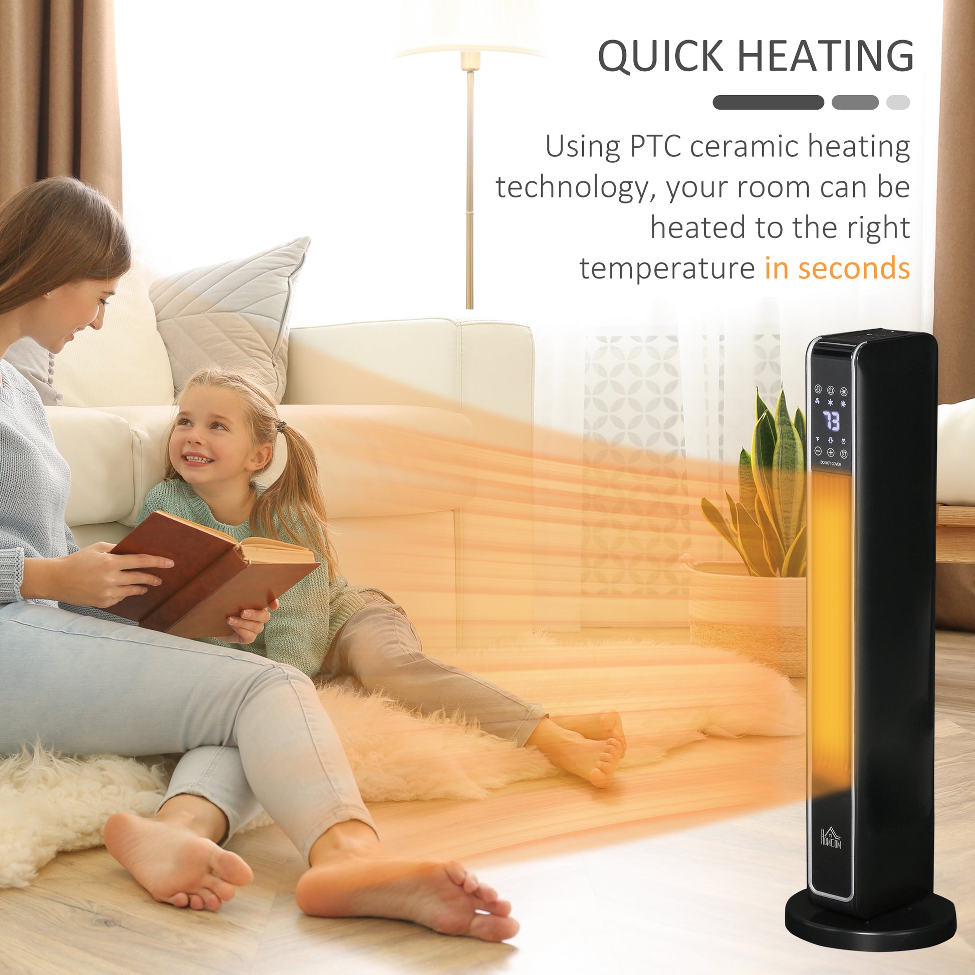 Homcom 2 In 1 Portable Electric Tower Heater, Oscillating Space Heater For Indoor Use With Remote Control, 8H Timer, Three Heating Modes High, Low, Fan , 750W 1500W, Black Black Plastic