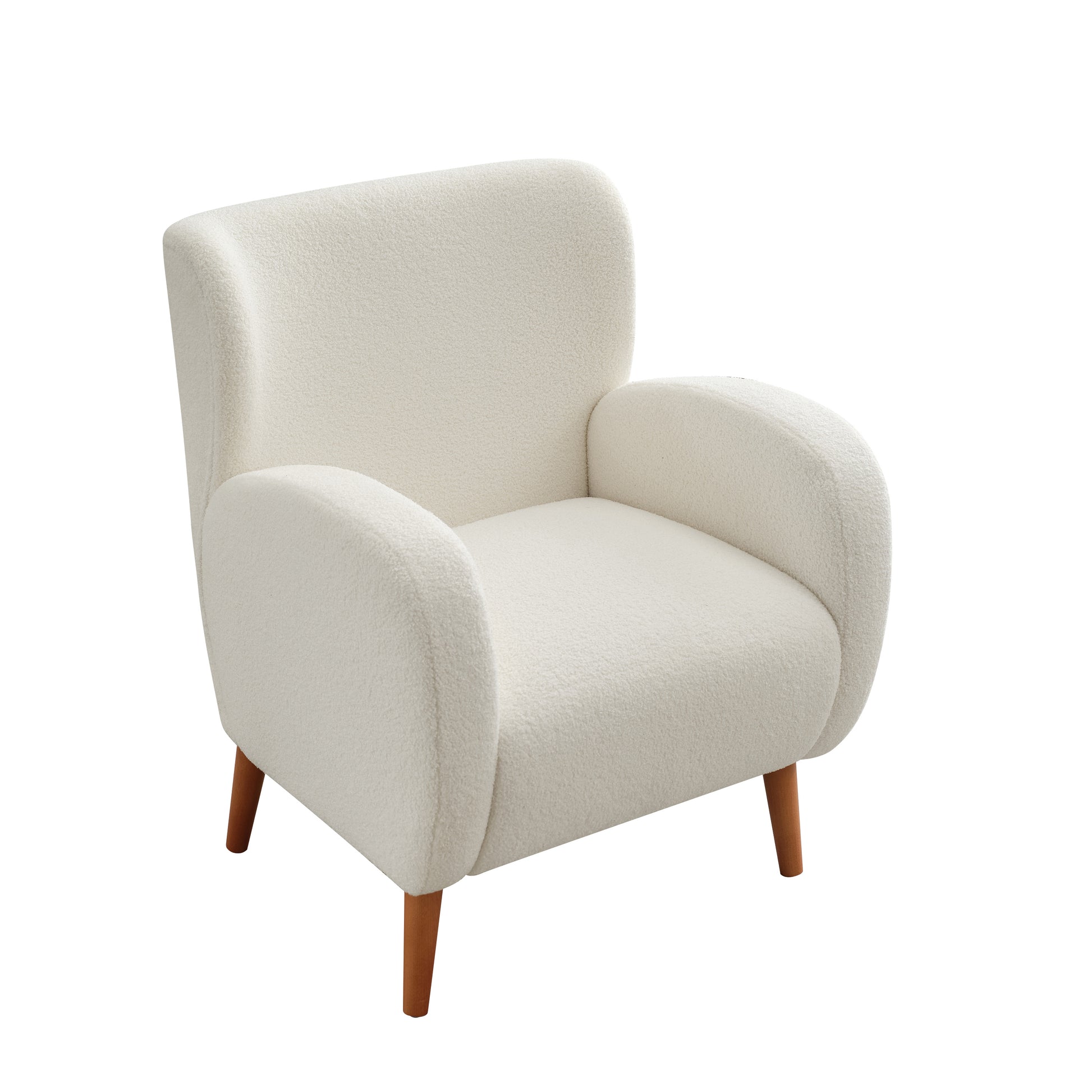 Mirod Modern Wing Back Lounge Chair Stylish Design, Soft Fabric, Solid Wood Legs, Easy Assembly, Durable Frame Beige Boucle