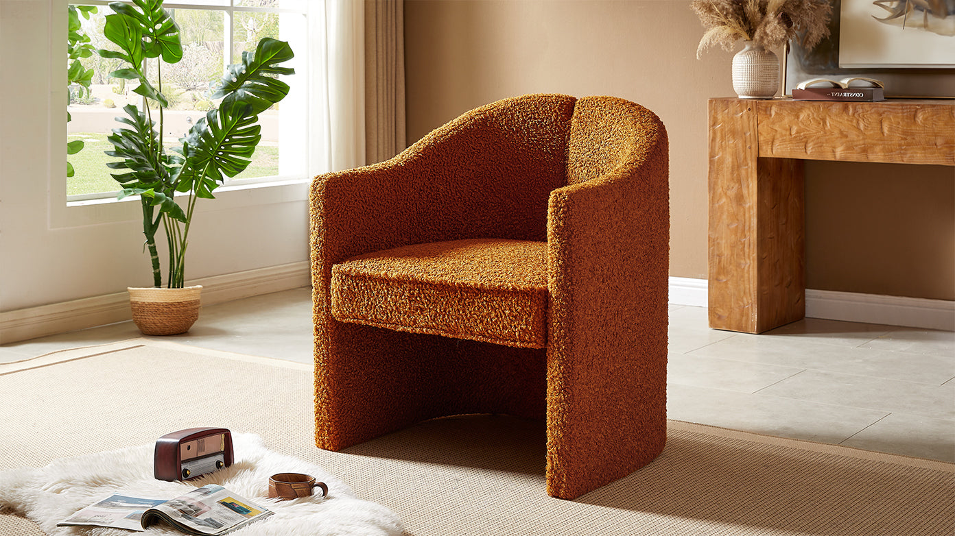 Mirod Stylish Curved Design, Comforting Embrace, Versatile Aesthetic, Dual Purpose Decorative Accent Chair, For Living Room,Bedroom And Study Caramel Boucle