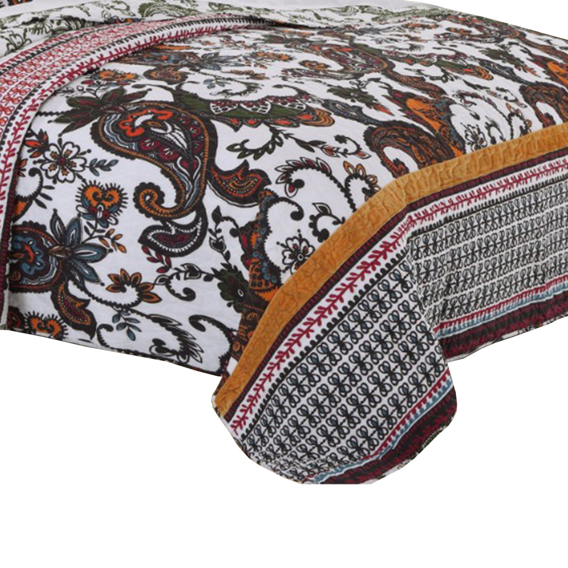 Detroit Fabric 3 Piece Queen Size Quilt Set With Tribal Motifs, Multicolor Multicolor Fabric