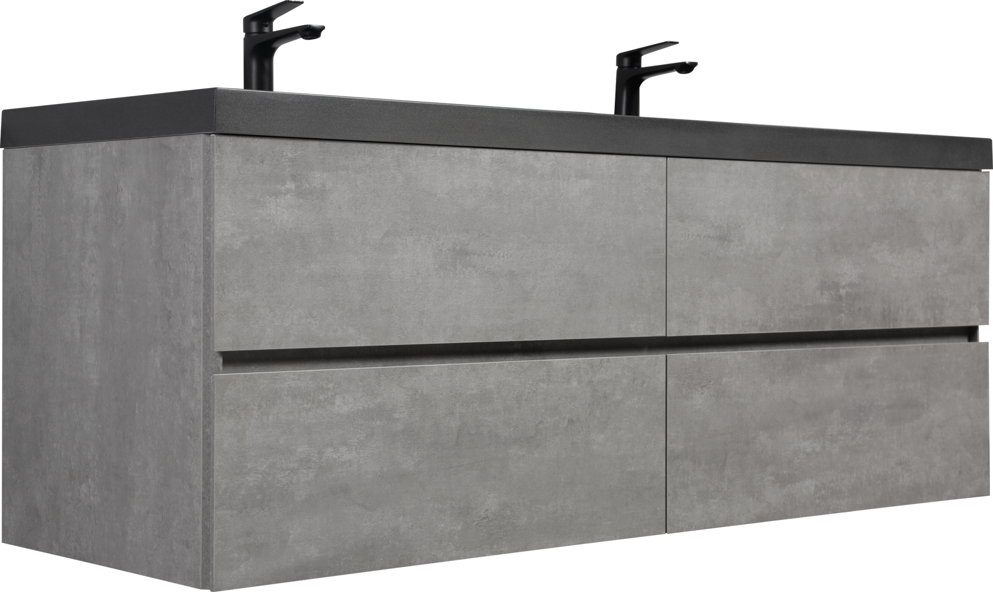 60" Floating Bathroom Vanity With Sink, Modern Wall Mounted Bathroom Storage Vanity Cabinet With Double Black Quartz Sand Top Basins And Four Soft Close Drawers, 24V12 60Gr Grey 4 Grey Wall Mounted Plywood