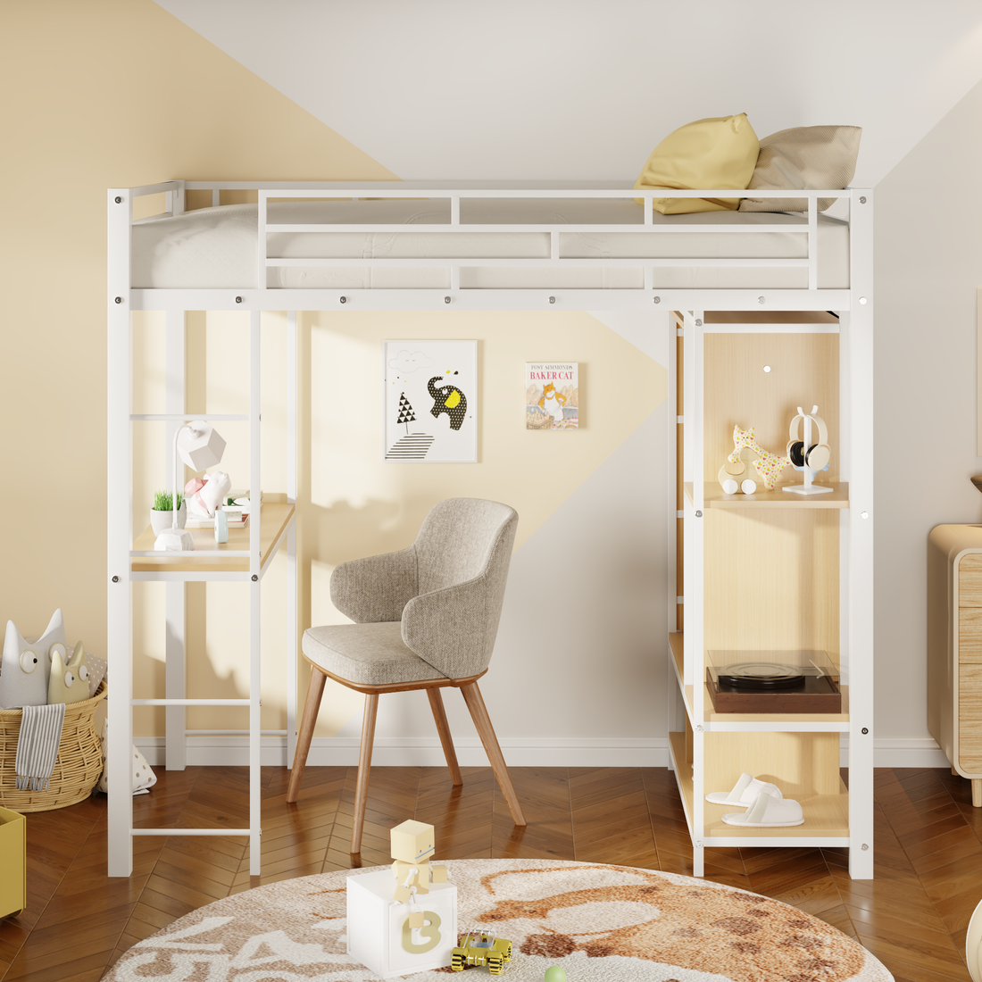 Twin Size Metal Loft Bed With Built In Wardrobe, Desk And Shelves, Black Expected Arrival Time: 9.3 Box Spring Not Required Twin White Metal Mdf Metal