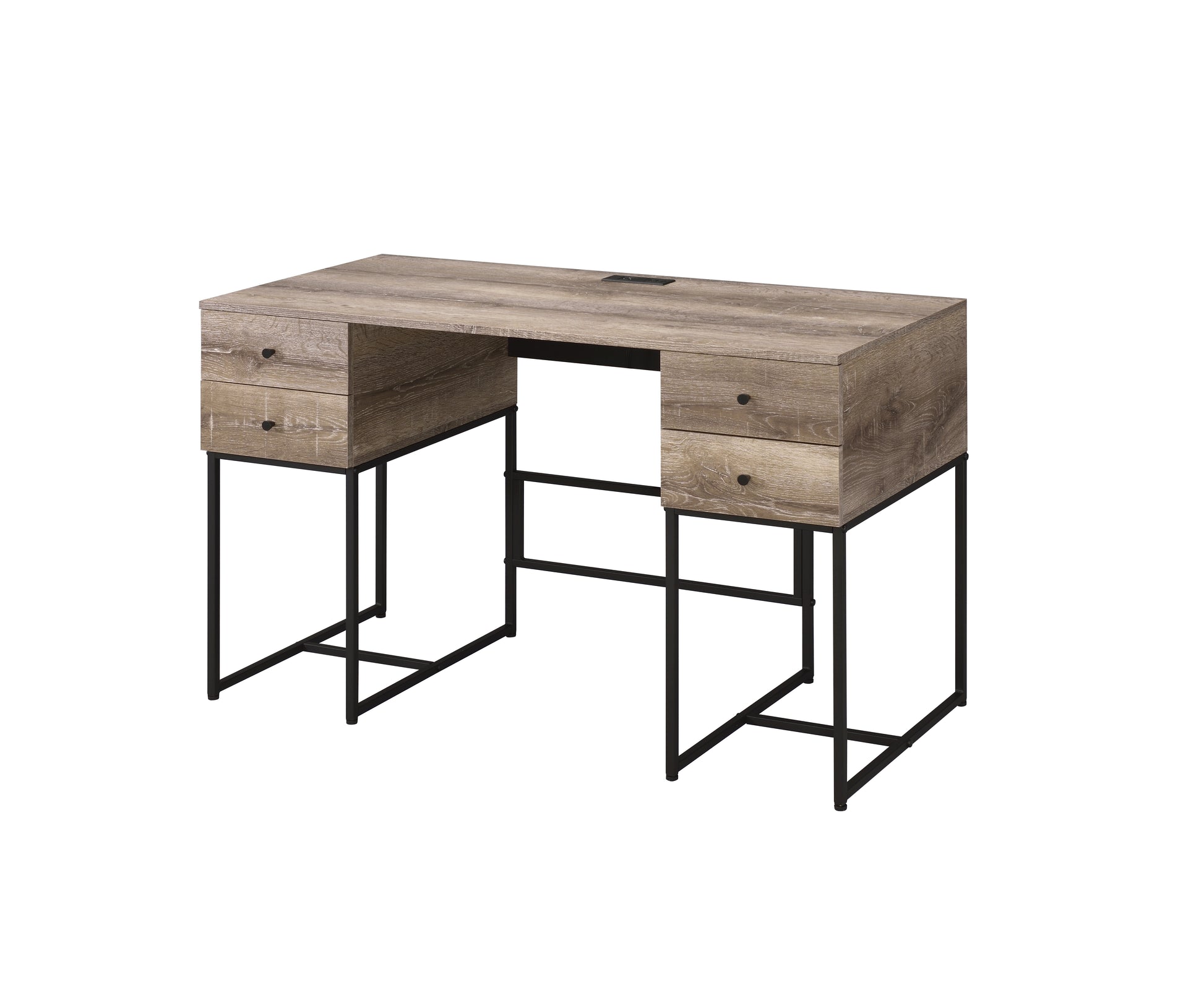 Desirre Rustic Oak & Black Finish Wirting Desk W Usb Port Oak Synthetic Wood