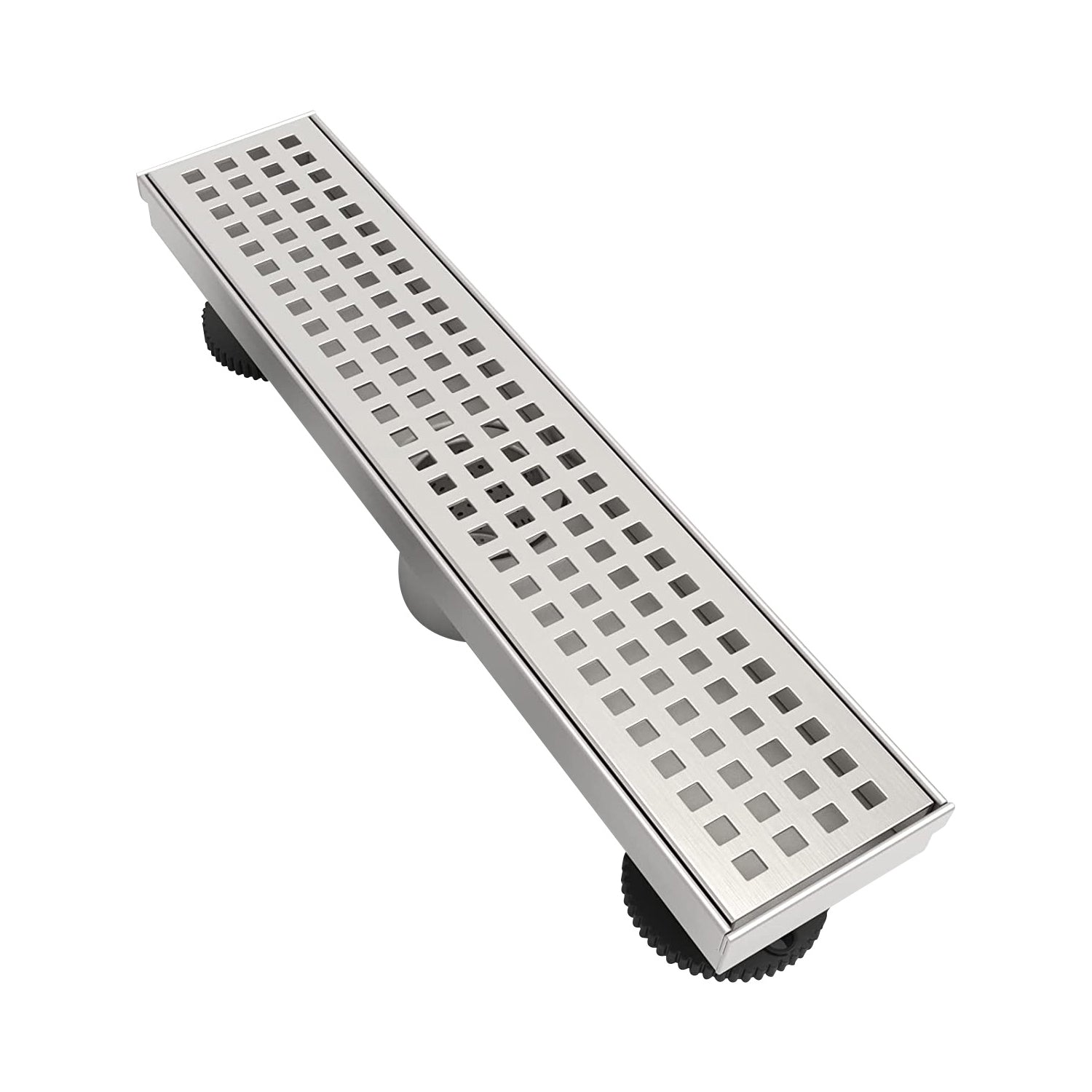 12 Inches Linear Shower Drain With Removable Quadrato Pattern Grate, 304 Stainless Shower Drain Included Hair Strainer And Leveling Feet Brushed Nickel Stainless Steel