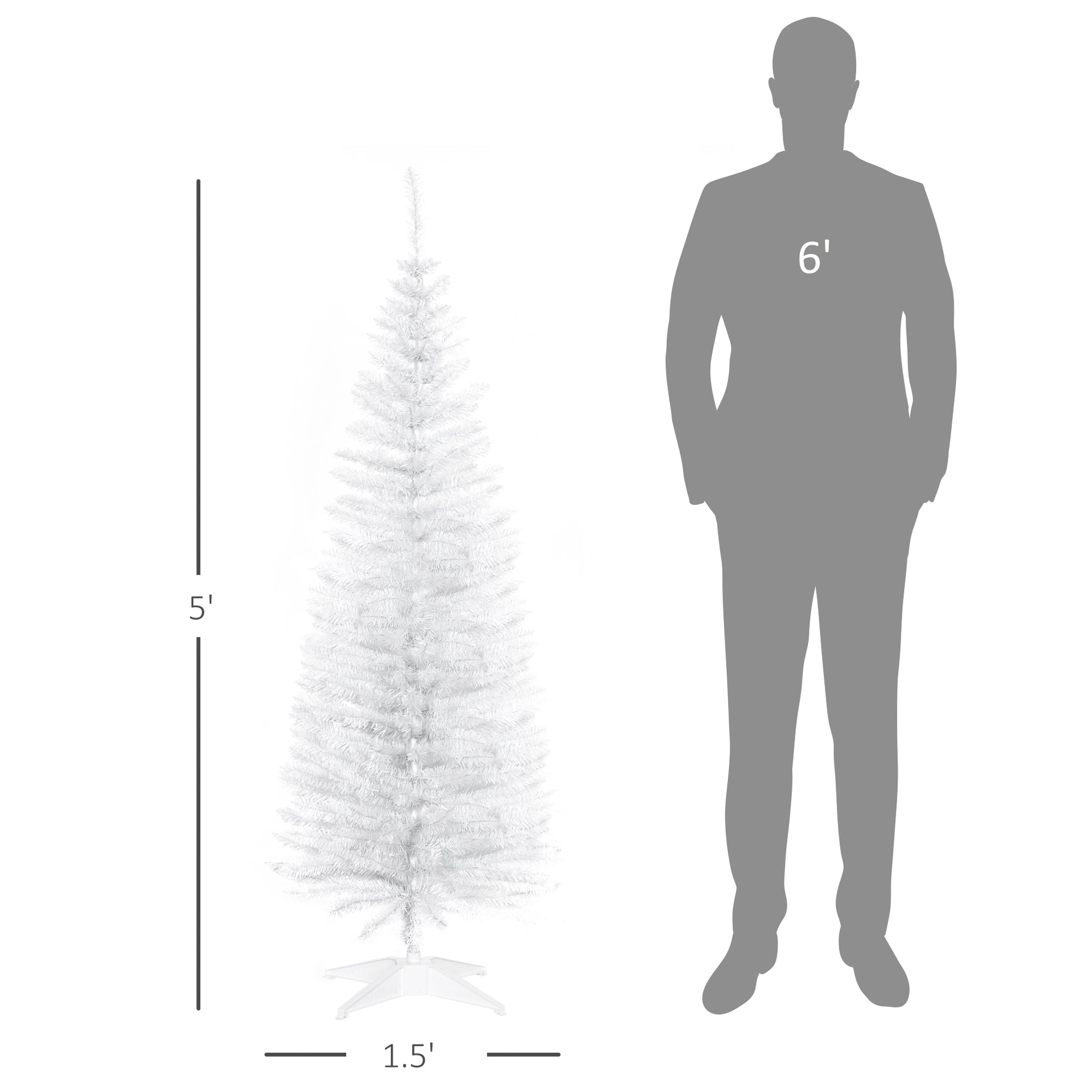 Homcom 5' Artificial Pencil Christmas Tree, Slim Xmas Tree With 294 Realistic Branch Tips And Plastic Stand, White White Plastic