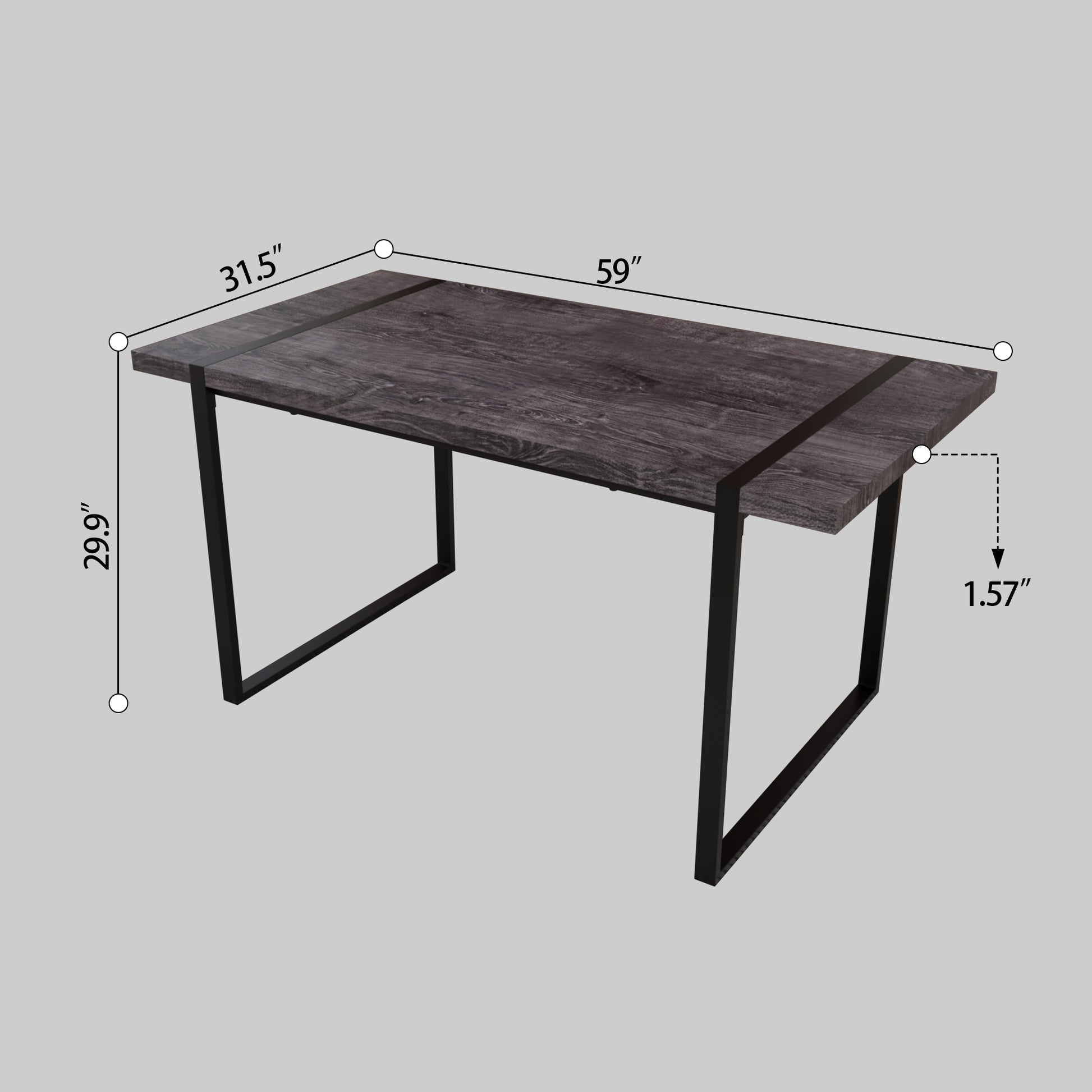 59 "Rural Industrial Rectangular Mdf Black Dining Table Set And Pu Armless Dining Chair Set, 6 Pieces. Kitchen Black Metal Table Leg Dining Chair Set Black Gray Mdf