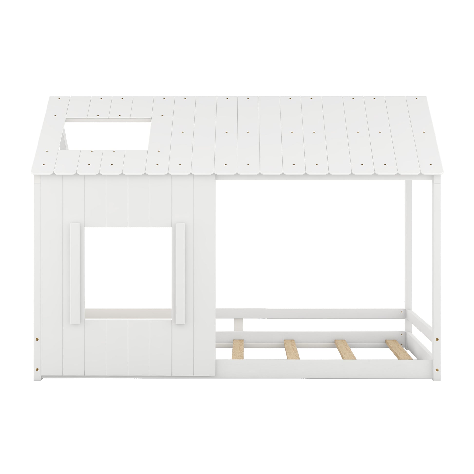 Twin Size House Bed With Roof And Window White Old Sku: Wf296897Aak Twin White Mdf