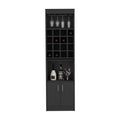 Bar Double Door Cabinet, Sixteen Built In Wine Rack, Concealable Serving Tray, One Shelf, Black Black Solid Wood Mdf Engineered Wood