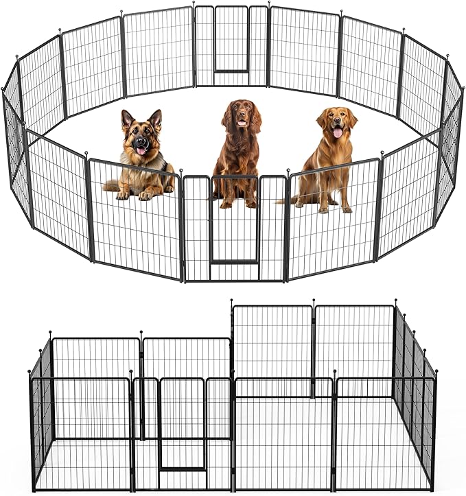 Dog Playpen 32 Inch 16 Panles, Ideal Dog Fence For Small Medium Dogs Indoor & Outdoor Bliss, Perfect Dog Pen For Camping, Yard, Rv, Garden Fence, Black Black Metal