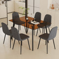 Table And Chair Set.Large Modern Rectangular Table With Brown Glass Top And Silver Metal Legs. Paired With 6 Dark Gray Chairs With Soft Linen Fabric Cushions And Black Metal Legs. Dark Gray,Silver Seats 6 Glass Metal