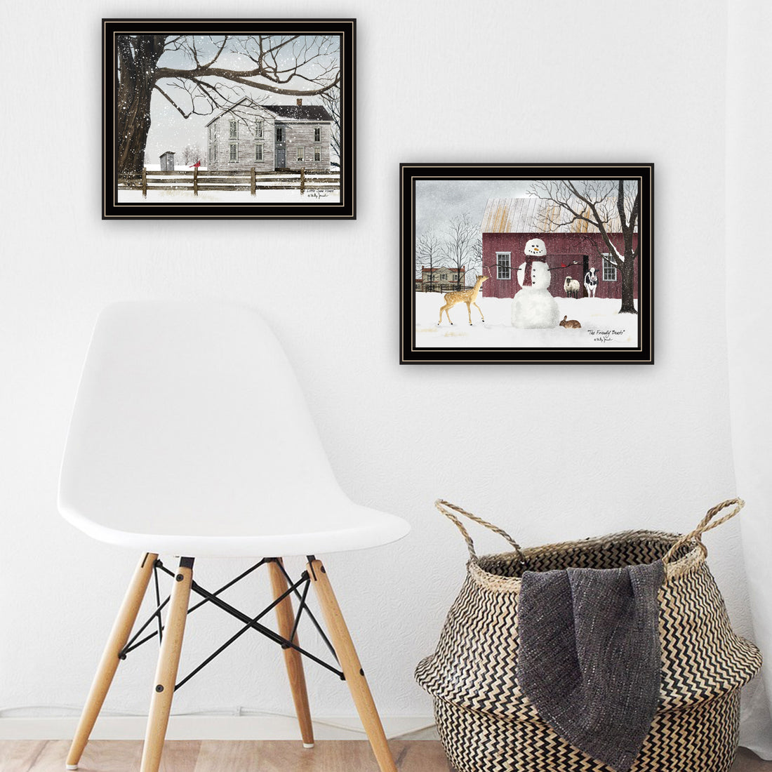 2 Piece Vignette Life In The Countryside Winter Black Framed Wall Art For Living Room, Bedroom Wall Art Print For Home Decor By Billy Jacobs Multi Wood Paper