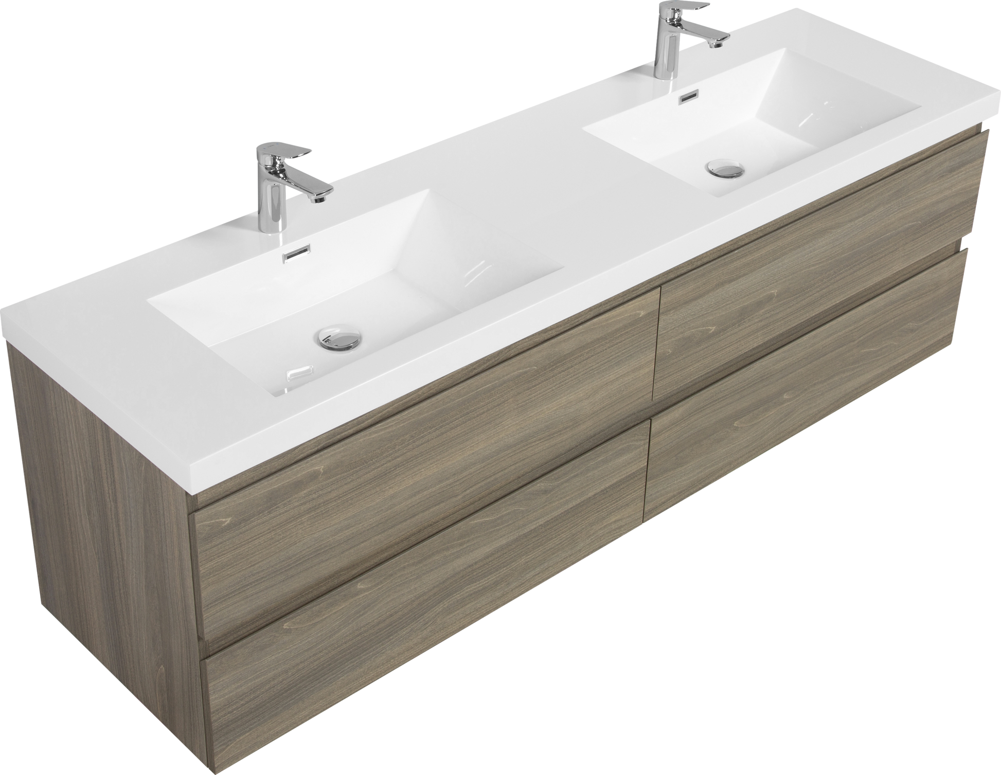 72" Floating Bathroom Vanity With Sink, Modern Wall Mounted Bathroom Storage Vanity Cabinet With Two Resin Top Basin And Four Soft Close Drawers, Ash Grey 24V11 72Ag 4 Grey Bathroom Wall Mounted Melamine