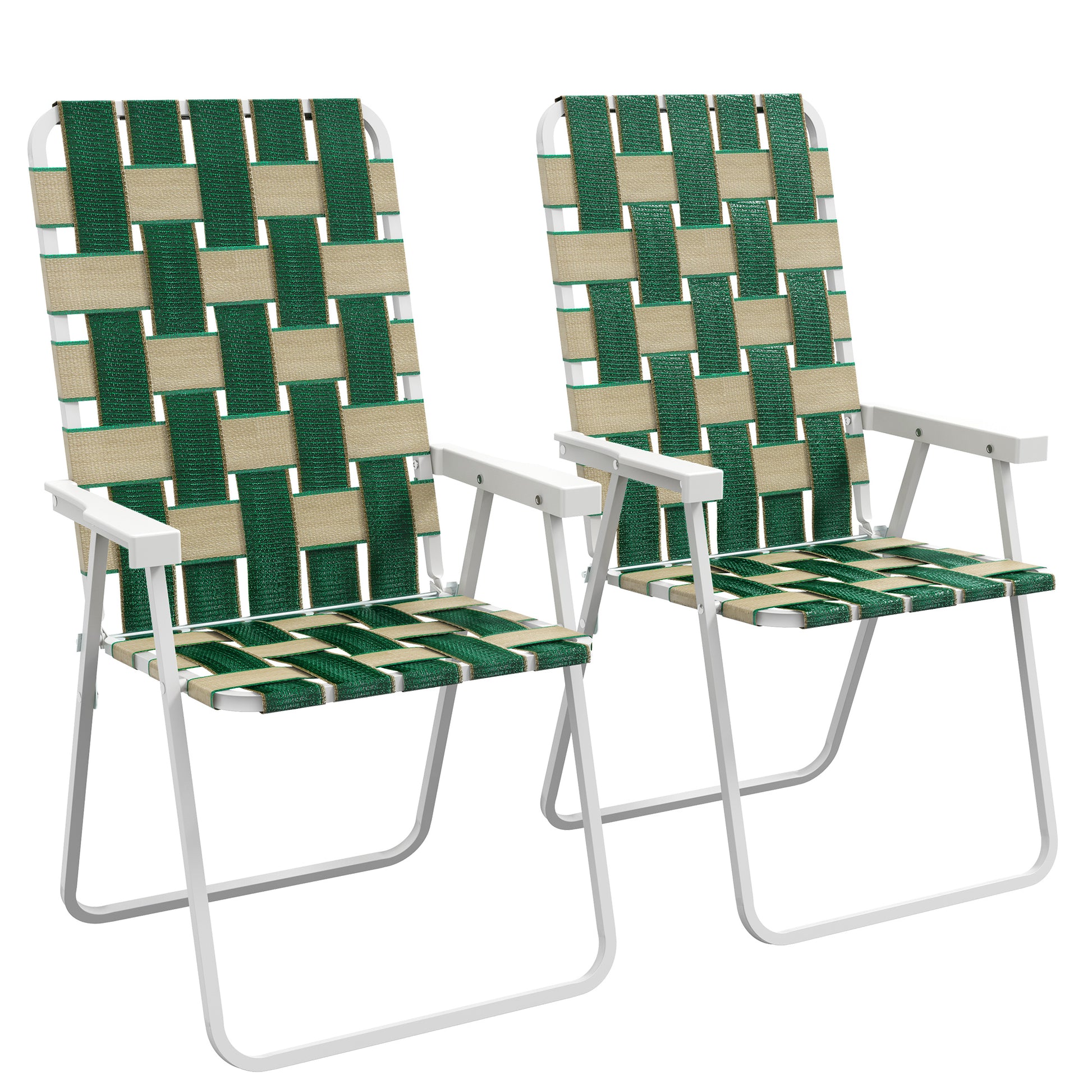 Outsunny Set Of 2 Patio Folding Chairs, Classic Outdoor Camping Chairs, Portable Lawn Chairs For Camping, Garden, Pool, Beach, Backyard W Armrests, Green Green Steel
