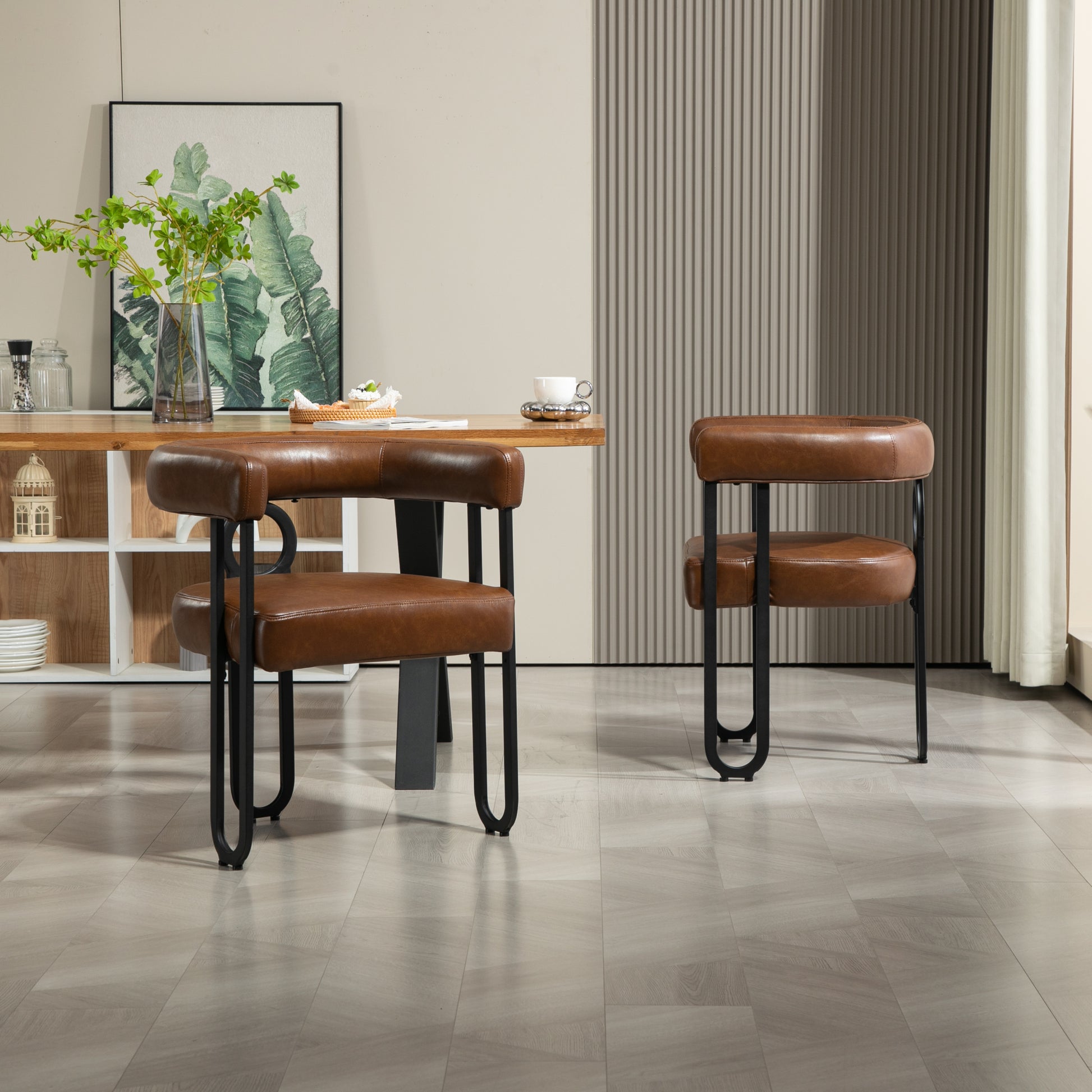 Coolmore Contemporary Designed Pu Fabric Upholstered Accent Dining Chair Barrel Side Chairs Kitchen Armchair For Living Room Set Of 2 Dark Brown Pu Dark Brown Foam Pu Leather