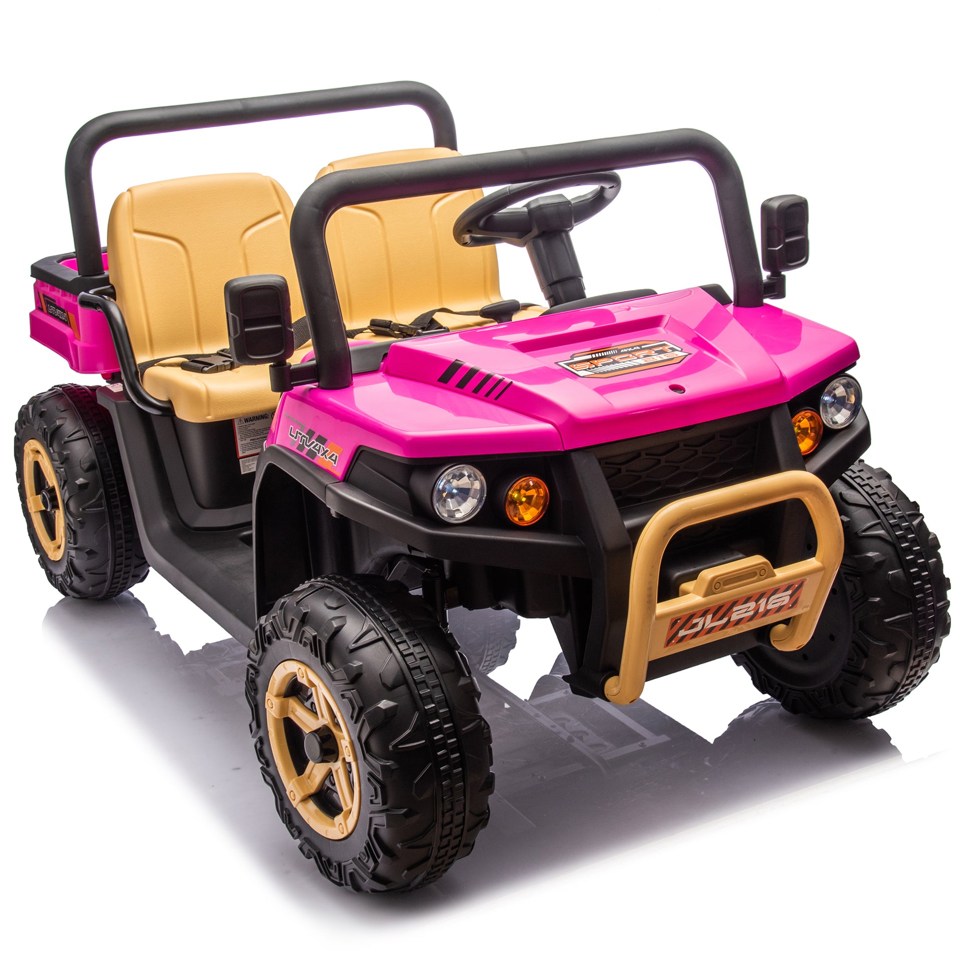 24V Xxxl Kids Ride On Utv W Parents Remote Control,Two Seater,Automatic Tipping Bucket,Rear Wheel Suspension,Slow Start,Portable Handle,Safety Belt,Led Light,Usb,Mp3,Bluetooth,Horn For Kids Aged 3 8. Pink 50 99 Lbs Polypropylene