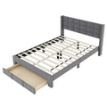 Queen Size Upholstered Platform Bed With A Big Drawer, Gray Box Spring Not Required Queen Gray Wood Bedroom Bed Frame Polyester Upholstered