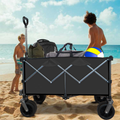 Collapsible Folding Wagon, Push Pull Foldable Beach Wagon Cart Black Steel