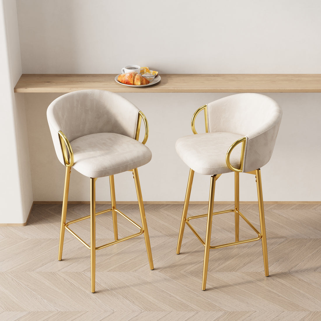 30 Inch Dining Chairs Set Of 2 Modern Style 360 Swivel Bar Chairs With Simple Design, Comfortable High Stools, And Flexible Dining Chairs Suitable For Bars, Restaurants,Velvet Bar Chair Beige Beige