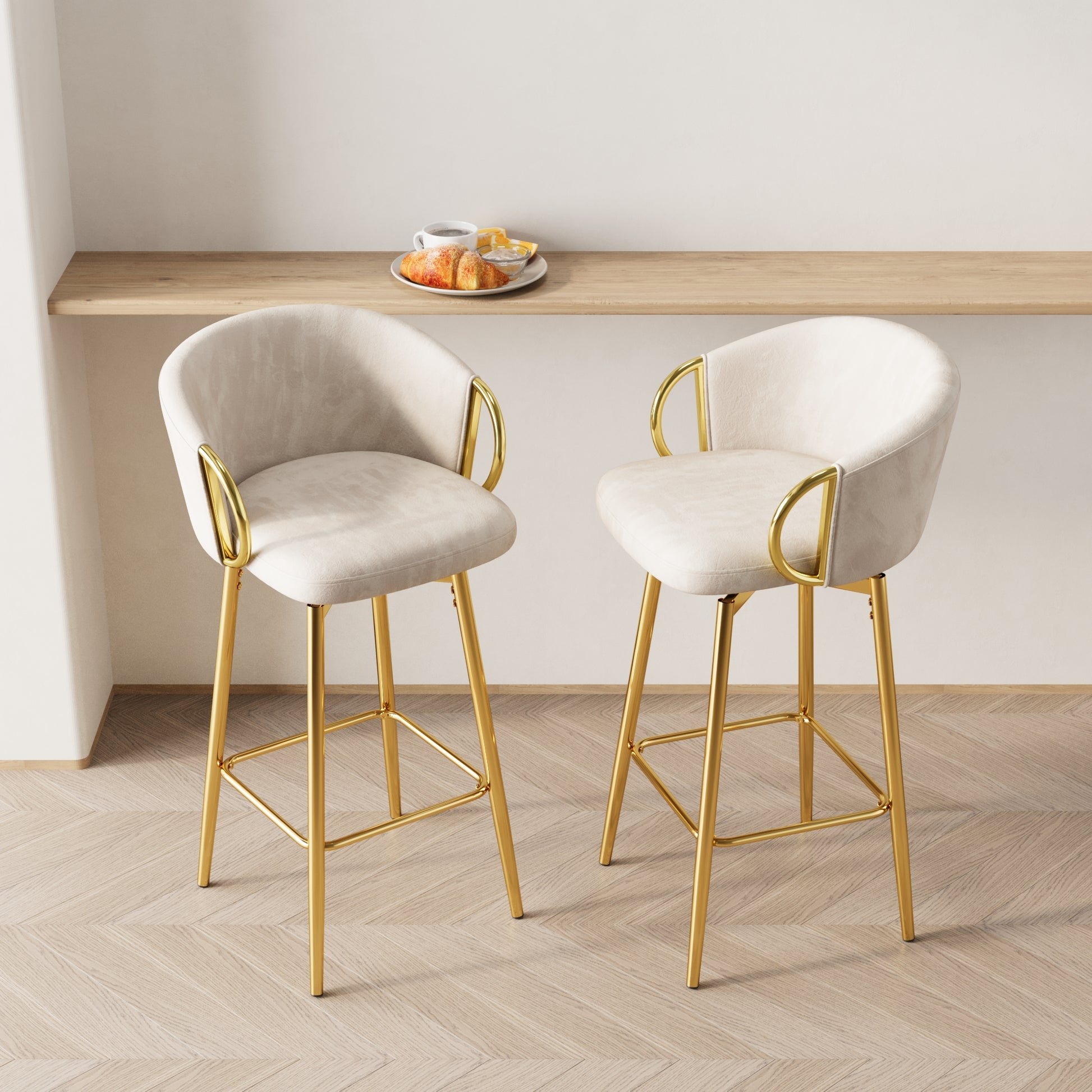 30 Inch Dining Chairs Set Of 2 Modern Style 360 Swivel Bar Chairs With Simple Design, Comfortable High Stools, And Flexible Dining Chairs Suitable For Bars, Restaurants,Velvet Bar Chair Beige Beige