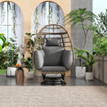 Outdoor Swivel Chair With Cushions, Rattan Egg Patio Chair With Rocking Function For Balcony, Poolside And Garden Natural Wicker Grey Cushion Natural Grey Wicker