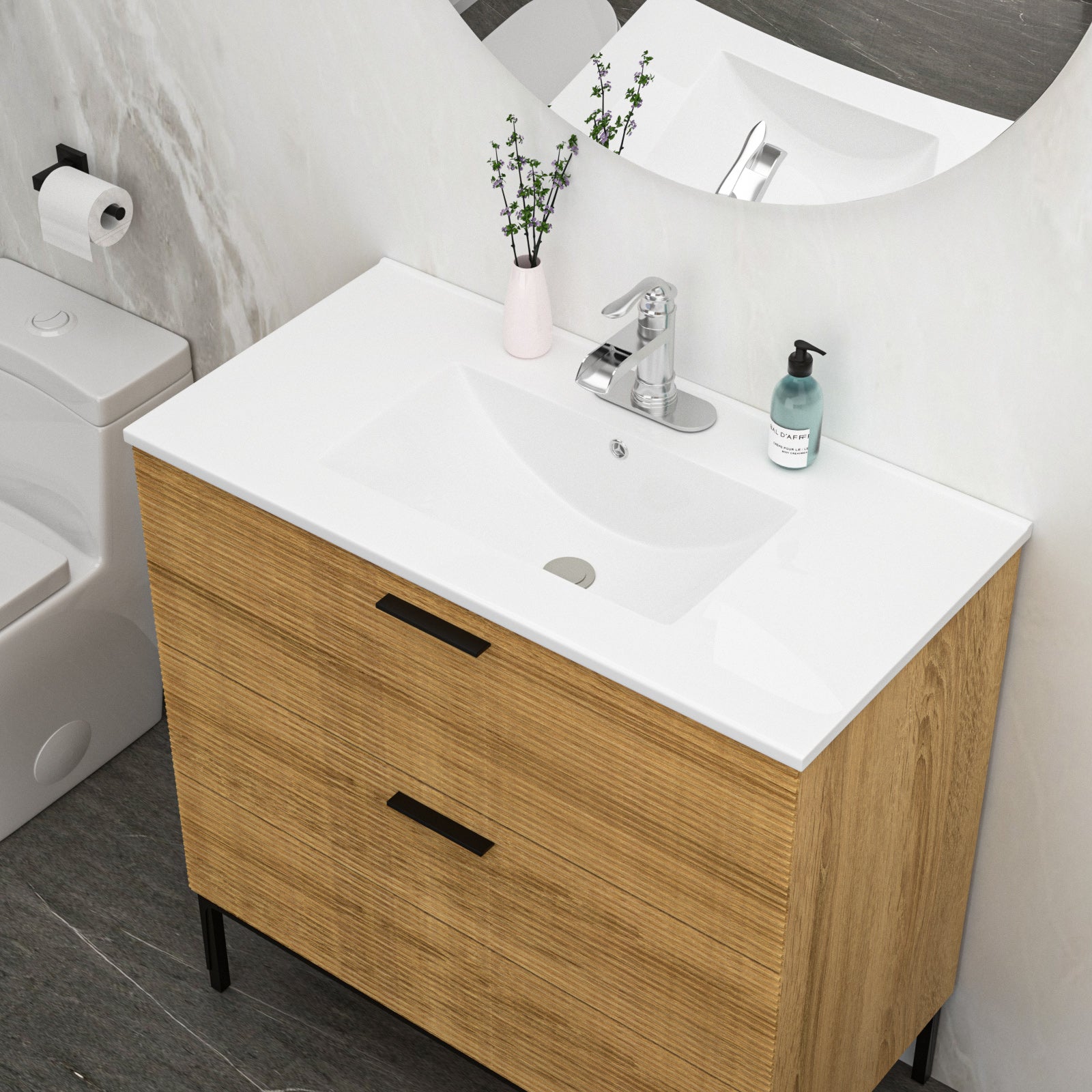 36"X18" White Rectangular Single Vanity Top With 3 Faucet Hole And Overflow Sink Only White Ceramic